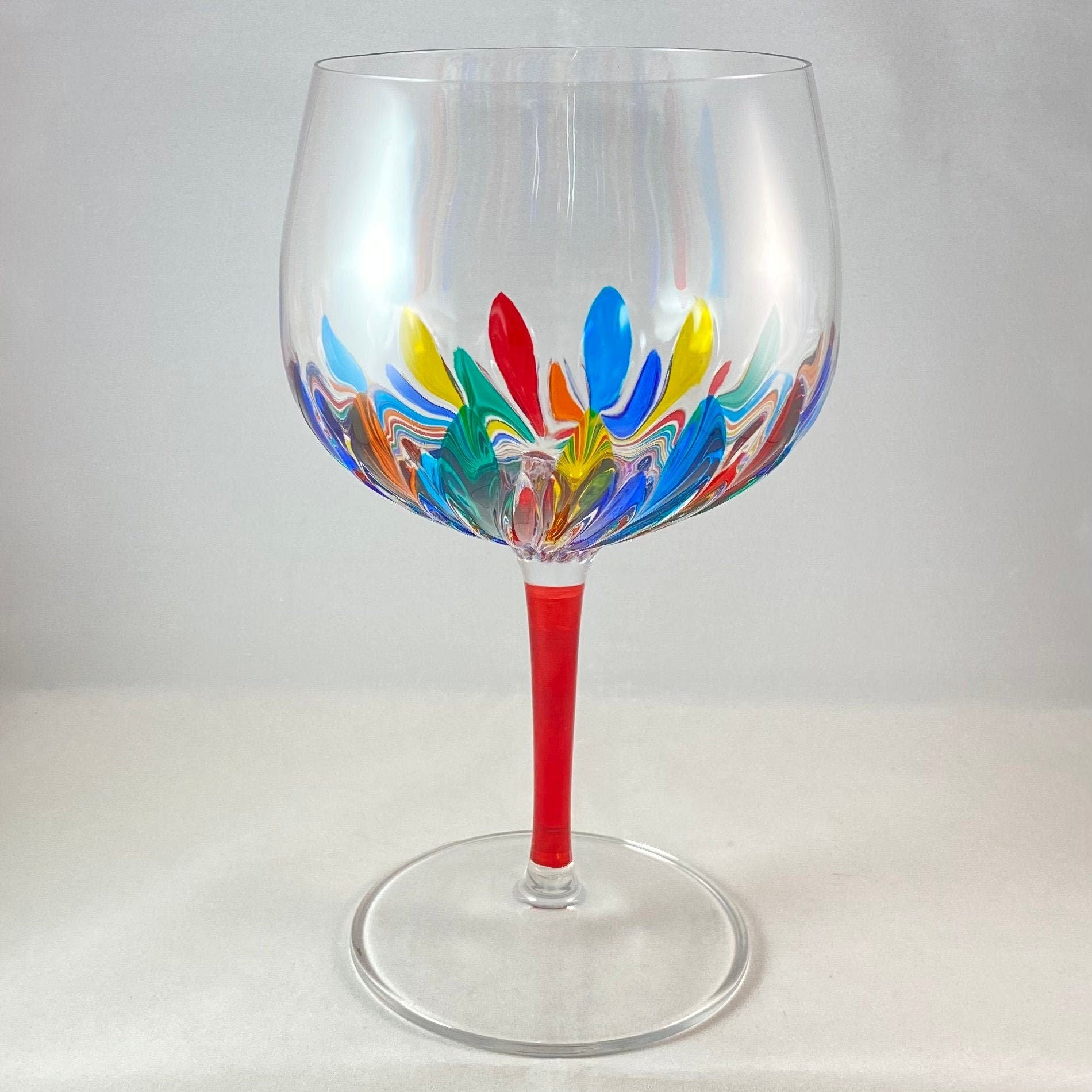 Red Stem Incanto Large Venetian Wine/Gin Glass - Handmade in Italy, Colorful Murano Glass