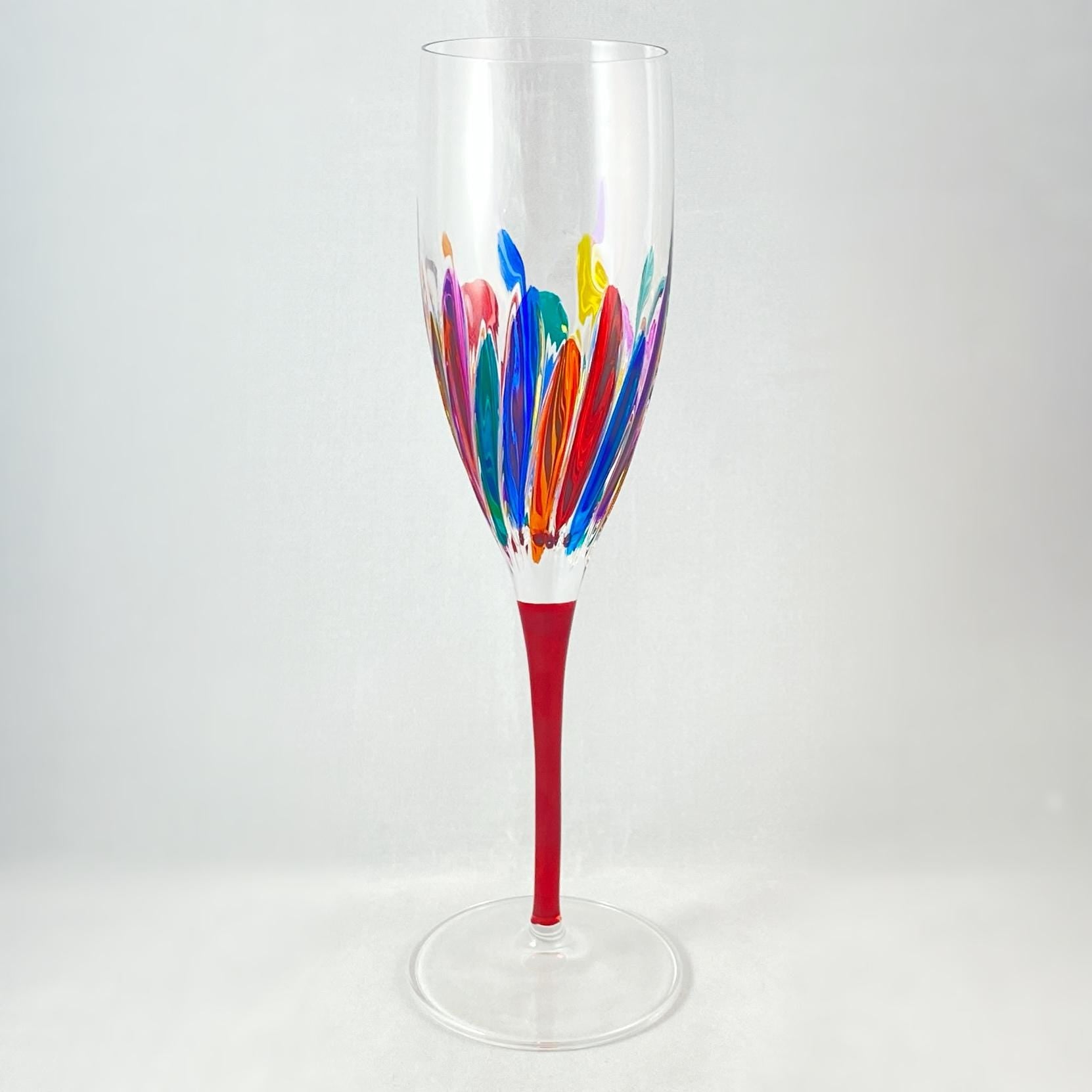 Red Stem Incanto Venetian Glass Champagne Flute - Handmade in Italy, Colorful Murano Glass