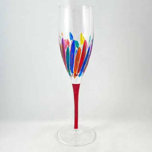 Red Stem Incanto Venetian Glass Champagne Flute - Handmade in Italy, Colorful Murano Glass