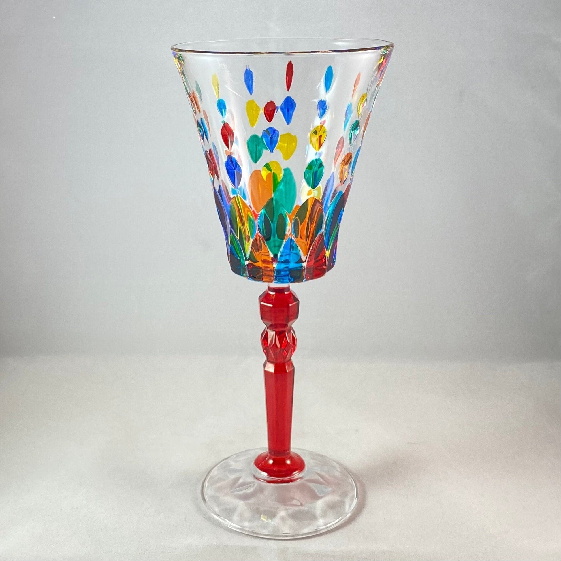 Red Stem Marilyn Venetian Glass Wine Glass - Handmade in Italy, Colorful Murano Glass