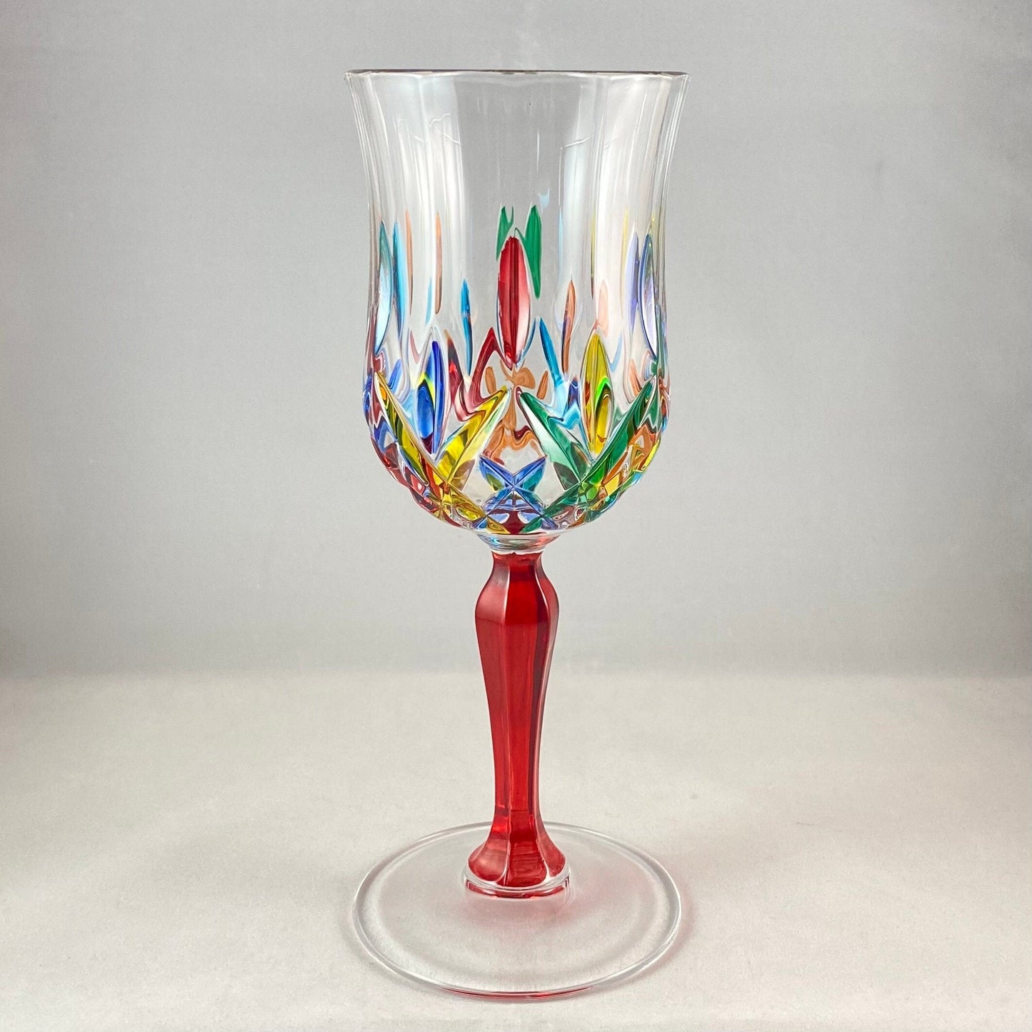 Red Stem Opera Venetian Glass Wine Glass - Handmade in Italy, Colorful Murano Glass