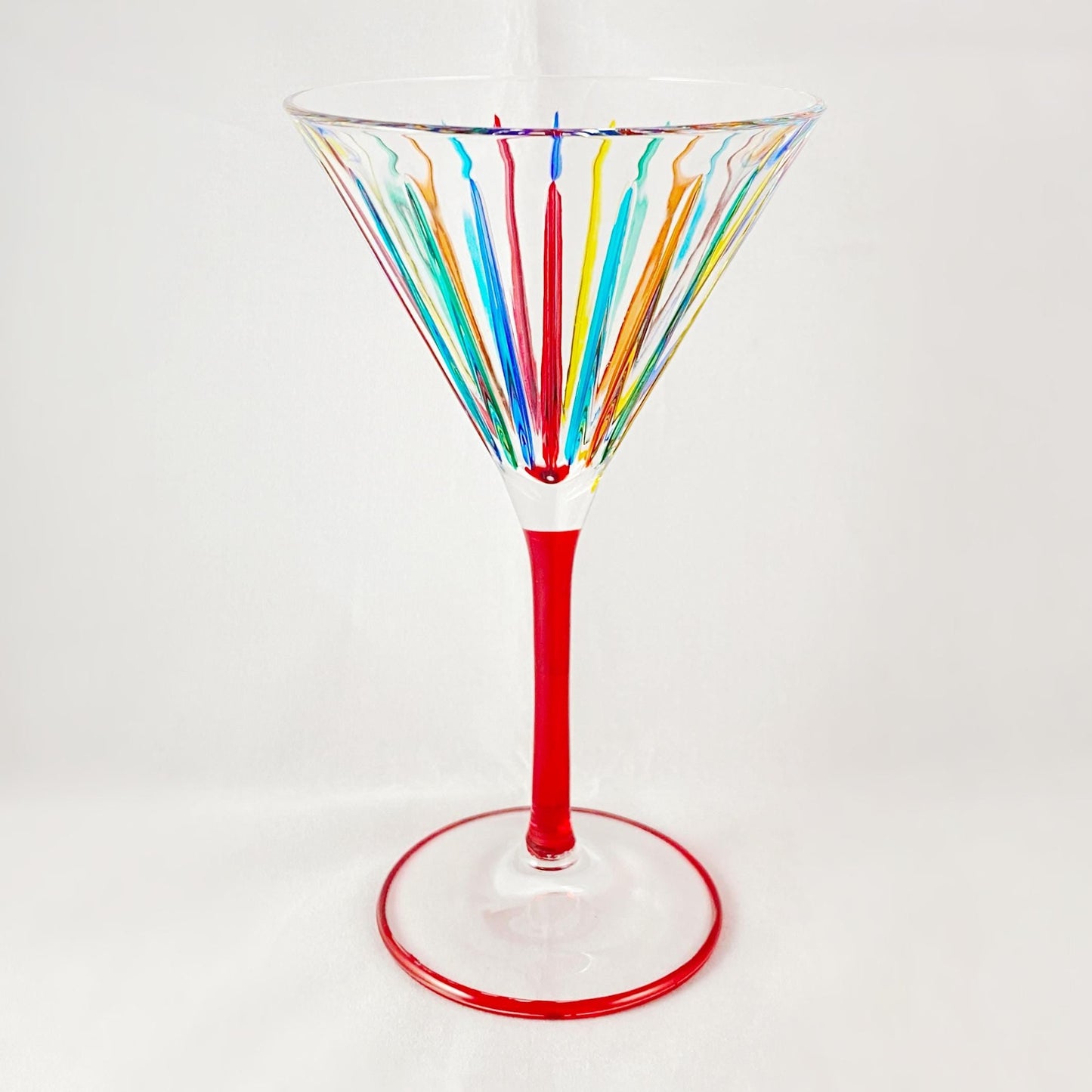 Red Stem Timeless Outline Venetian Martini Glass - Handmade in Italy, Colorful Murano Glass