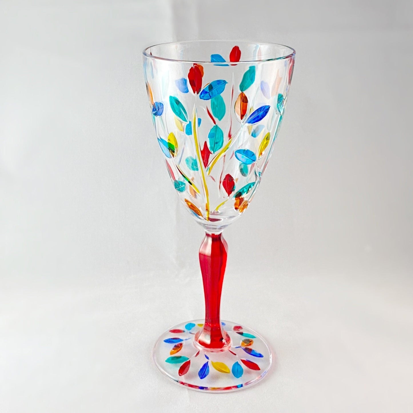 Red Stem Tree of Life Venetian Glass Wine Glass - Handmade in Italy, Colorful Murano Glass
