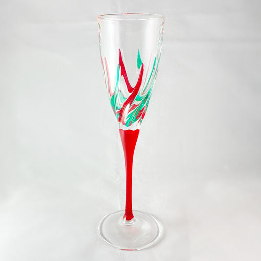 Red Stem Trix Holiday Venetian Glass Champagne Flute  - Handmade in Italy, Colorful Murano Glass