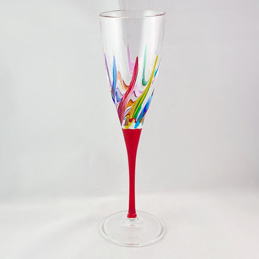 Red Stem Trix Venetian Glass Champagne Flute - Handmade in Italy, Colorful Murano Glass