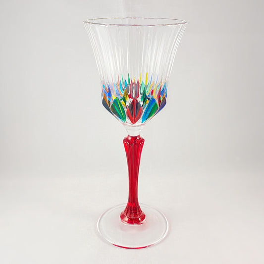 Red Stem Venetian Glass Adagio Clarity Wine Glass - Handmade in Italy, Colorful Murano Glass