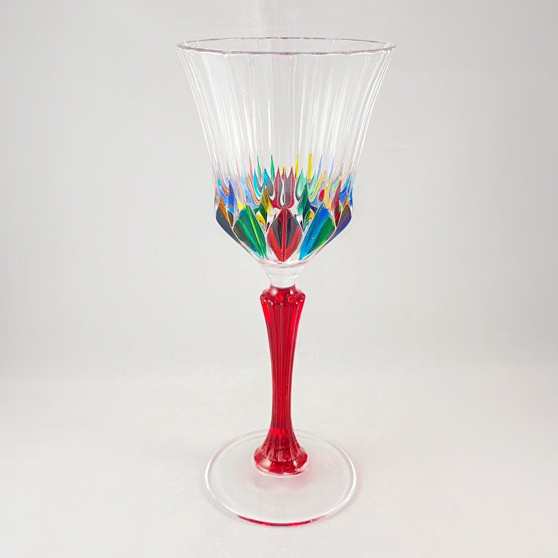 Red Stem Venetian Glass Adagio Clarity Wine Glass - Handmade in Italy, Colorful Murano Glass
