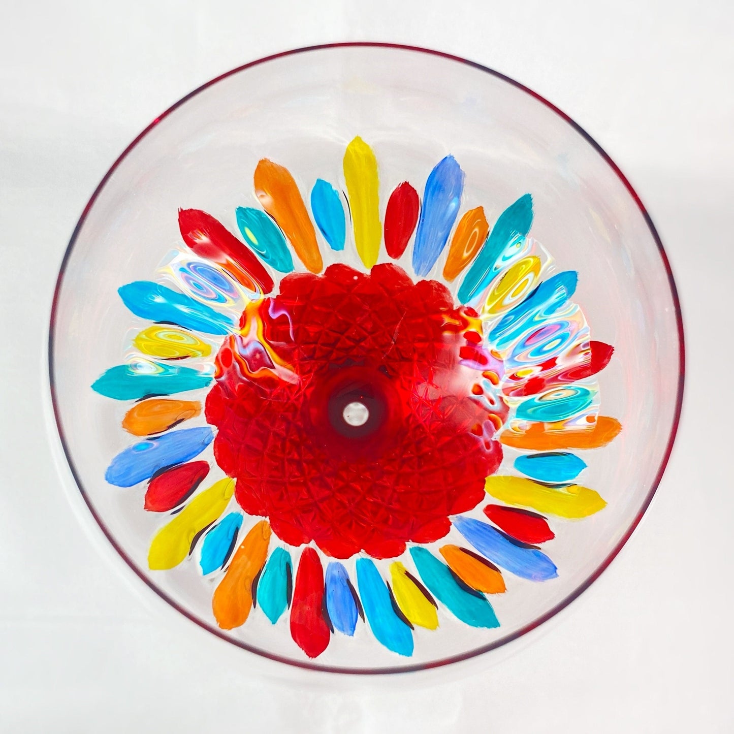 Red Stem Venetian Glass Diamante Gin Glass - Handmade in Italy, Colorful Murano Glass