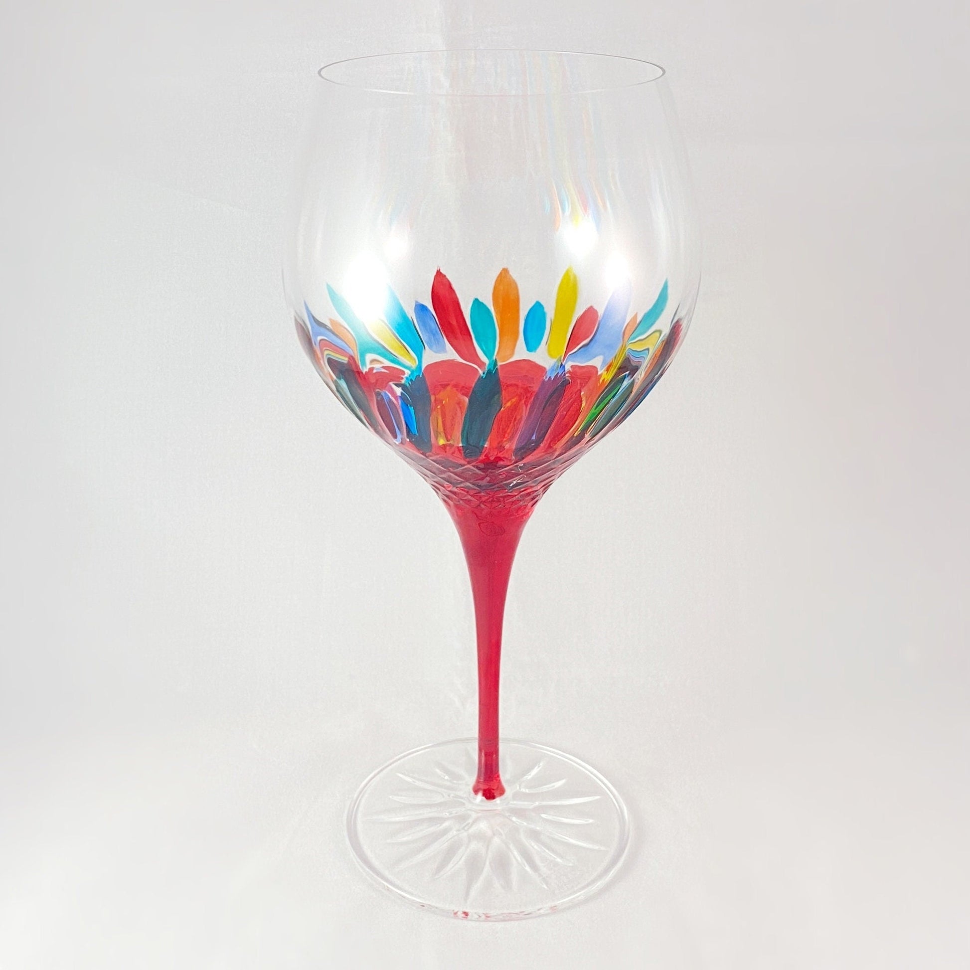 Red Stem Venetian Glass Diamante Gin Glass - Handmade in Italy, Colorful Murano Glass