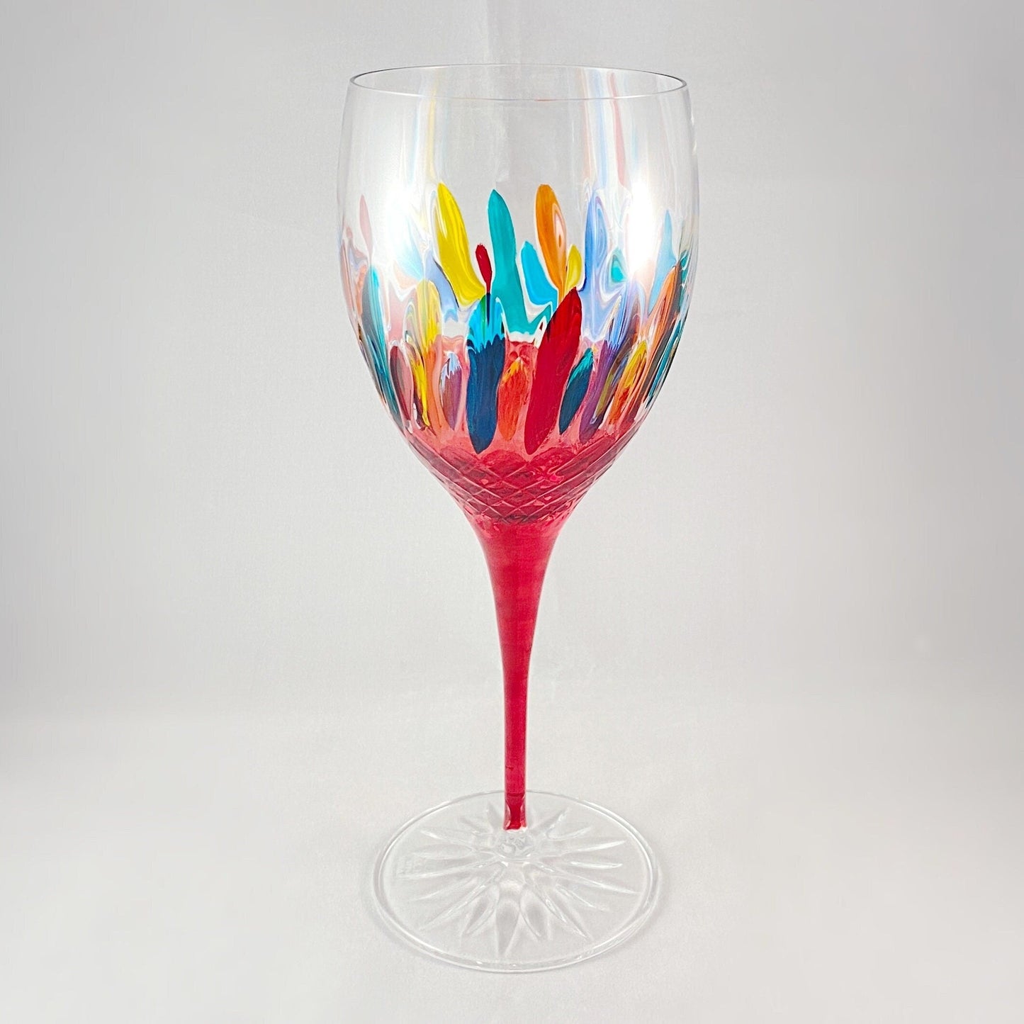 Red Stem Venetian Glass Diamante Wine Glass - Handmade in Italy, Colorful Murano Glass