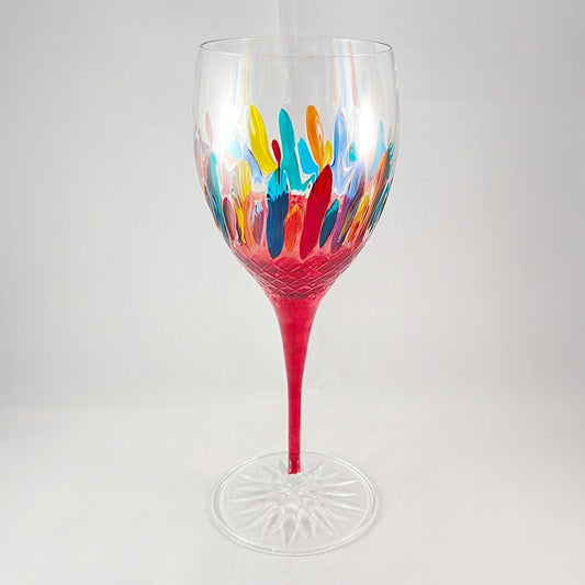 Red Stem Venetian Glass Diamante Wine Glass - Handmade in Italy, Colorful Murano Glass