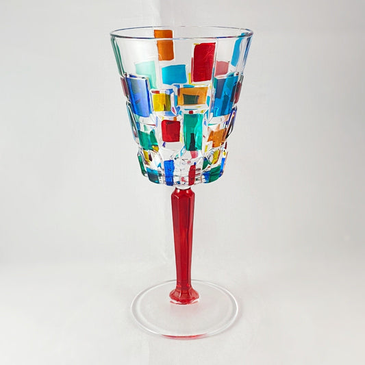 Red Stem Venetian Glass Frank Lloyd Wright Wine Glass - Handmade in Italy, Colorful Murano Glass