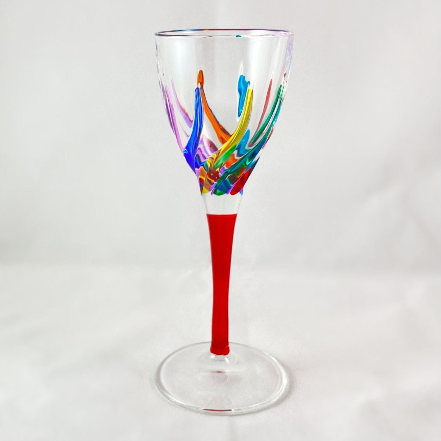 Red Stem Venetian Glass Liquor Glass - Handmade in Italy, Colorful Murano Glass