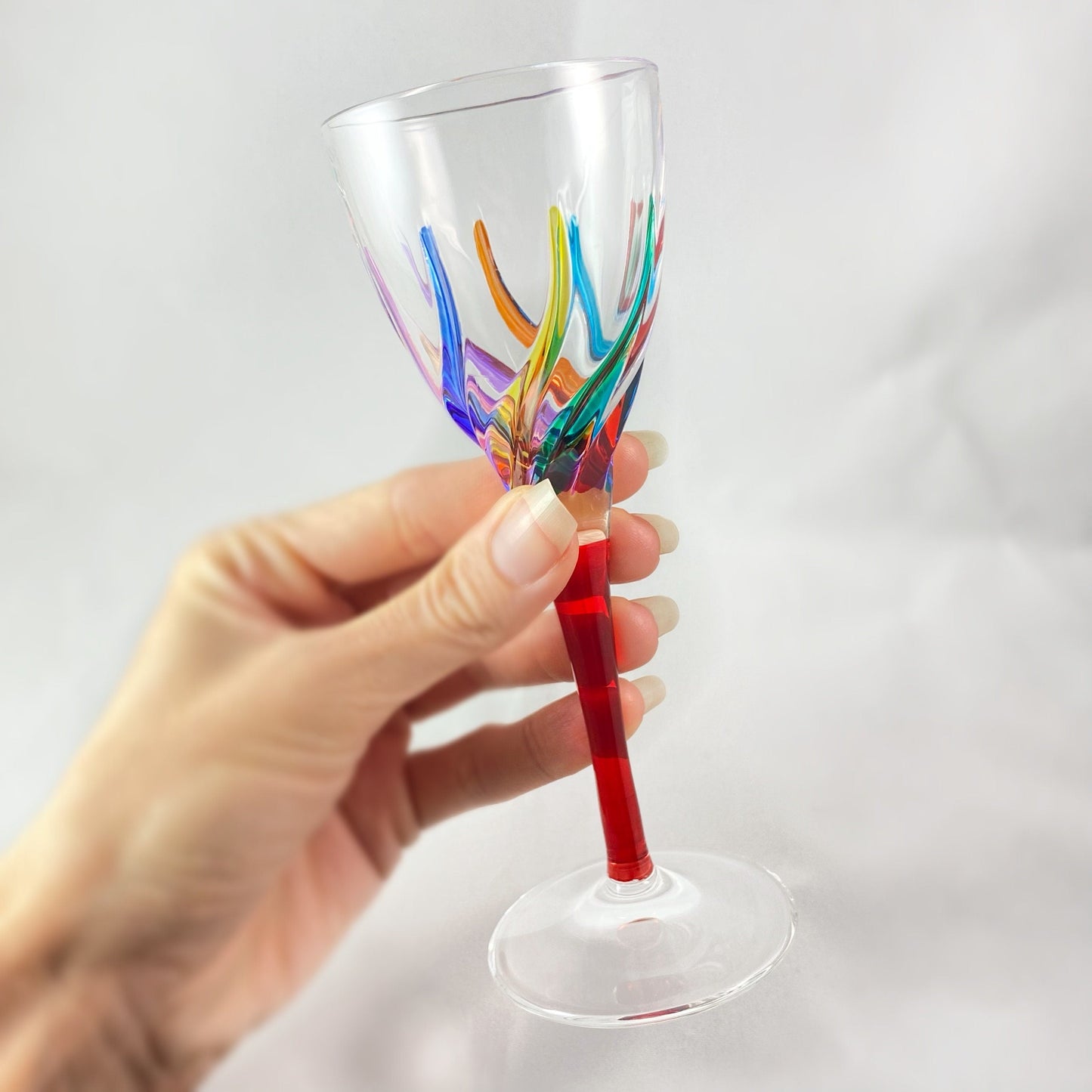 Red Stem Venetian Glass Liquor Glass - Handmade in Italy, Colorful Murano Glass