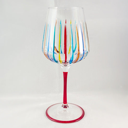 Red Stem Venetian Glass Timeless Outline Wine Glass - Handmade in Italy, Colorful Murano Glass
