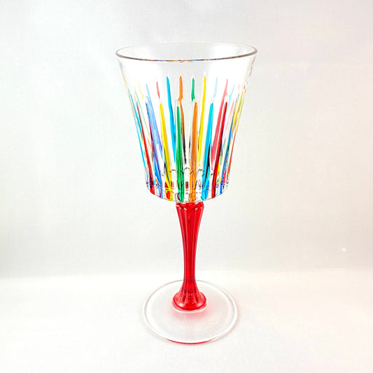 Red Stem Venetian Glass Timeless Wine Glass - Handmade in Italy, Colorful Murano Glass