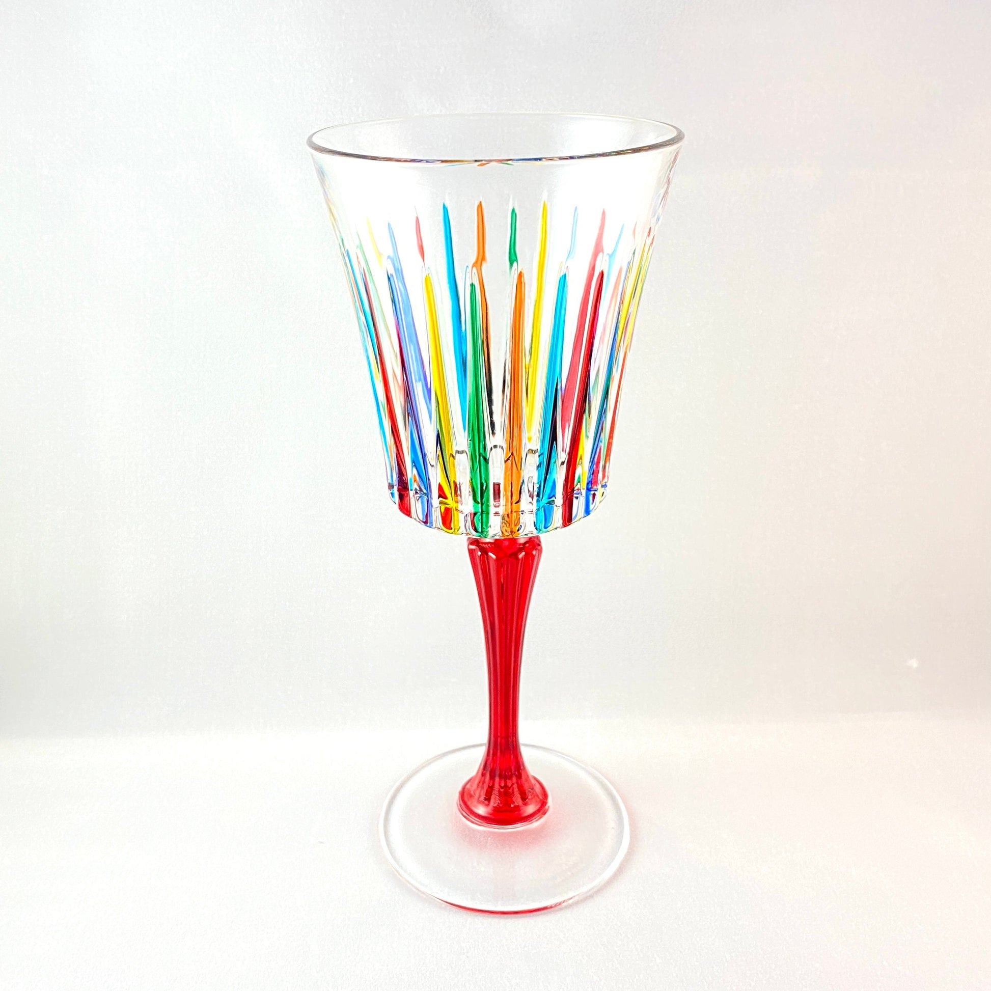 Red Stem Venetian Glass Timeless Wine Glass - Handmade in Italy, Colorful Murano Glass