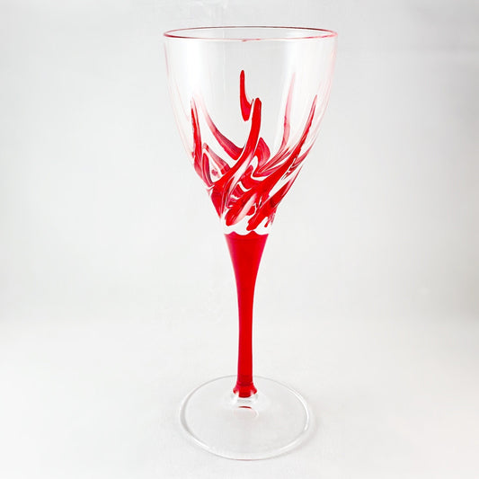 Red Stem Venetian Glass Trix Holiday Wine Glass - Handmade in Italy, Colorful Murano Glass