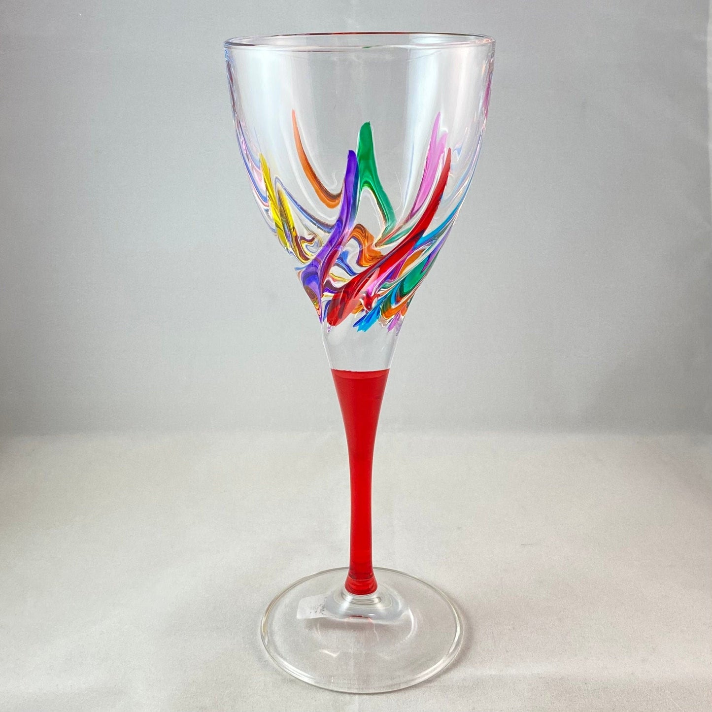 Red Stem Venetian Glass Wine Glass - Handmade in Italy, Colorful Murano Glass