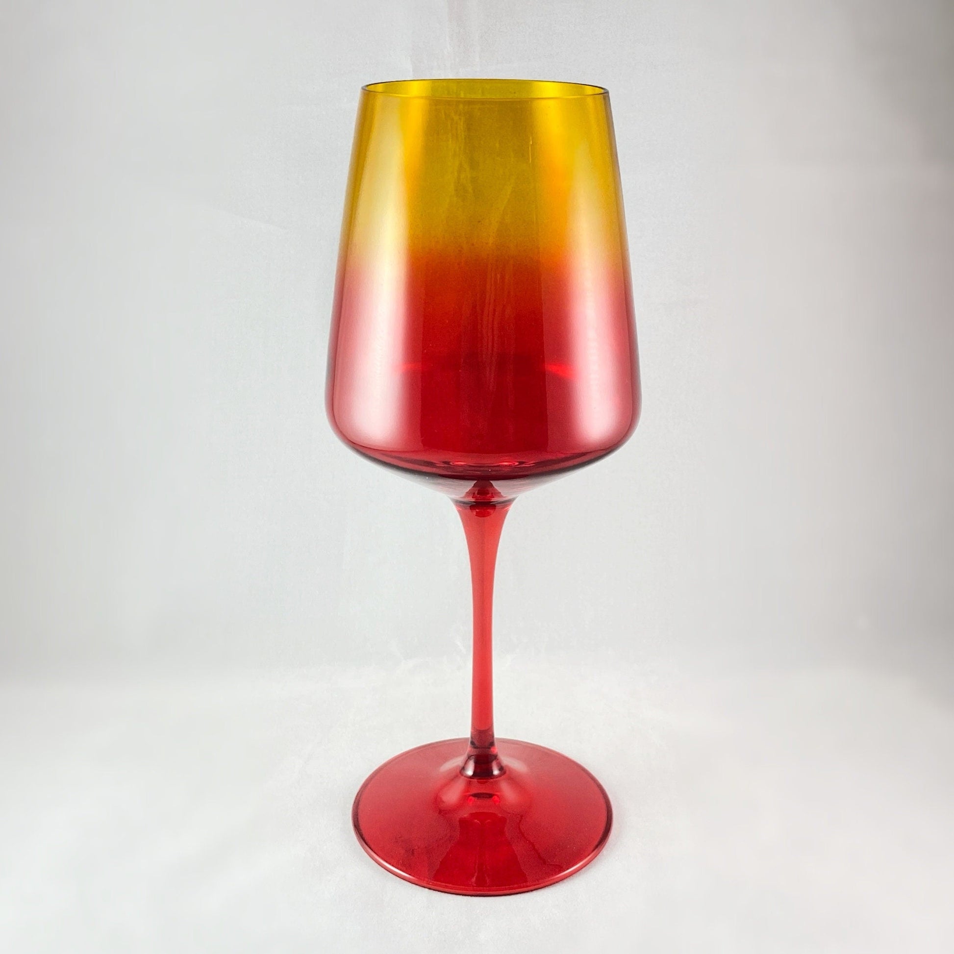 Red/Yellow Ombre Gradient Venetian Glass Wine Glass - Handmade in Italy, Colorful Murano Glass