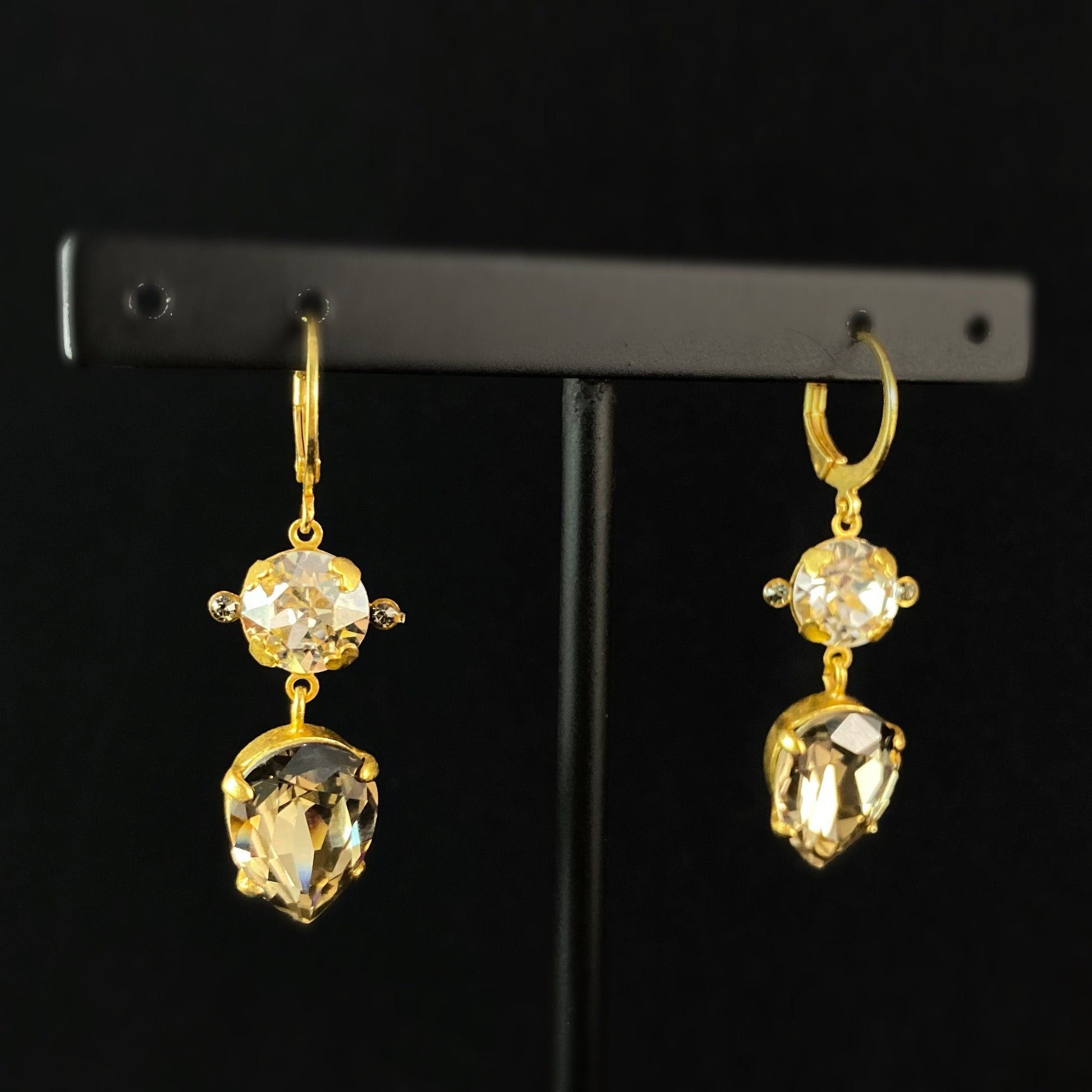 Double Swarovski Crystal Drop Earrings, Clear/Brown - La Vie Parisienne by Catherine Popesco