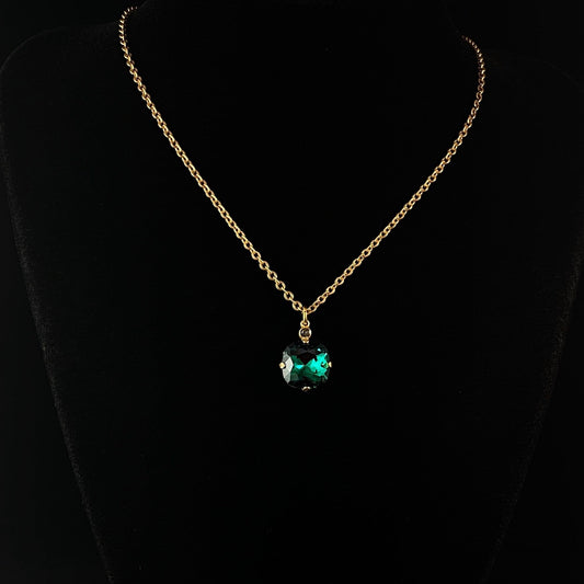 Rich Forest Green Cushion Cut Swarovski Crystal Pendant Necklace - La Vie Parisienne by Catherine Popesco