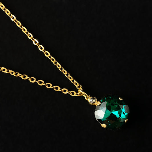 Rich Forest Green Cushion Cut Swarovski Crystal Pendant Necklace - La Vie Parisienne by Catherine Popesco