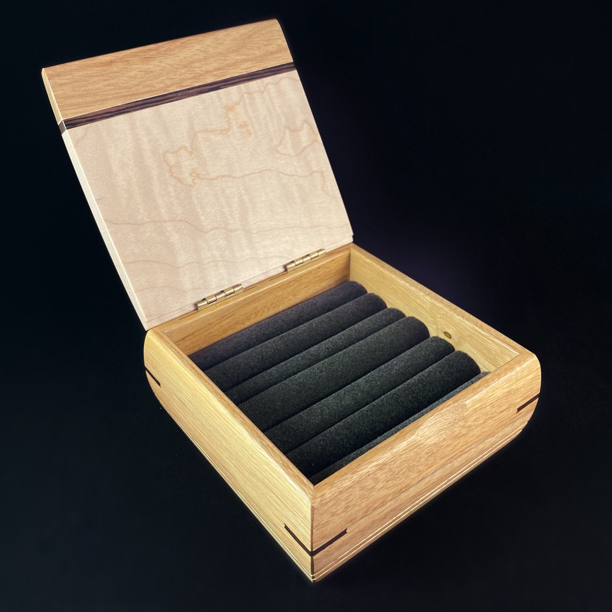 Ring Bearer Box with Canary Wood, Curly Maple, Wenge - Made in USA