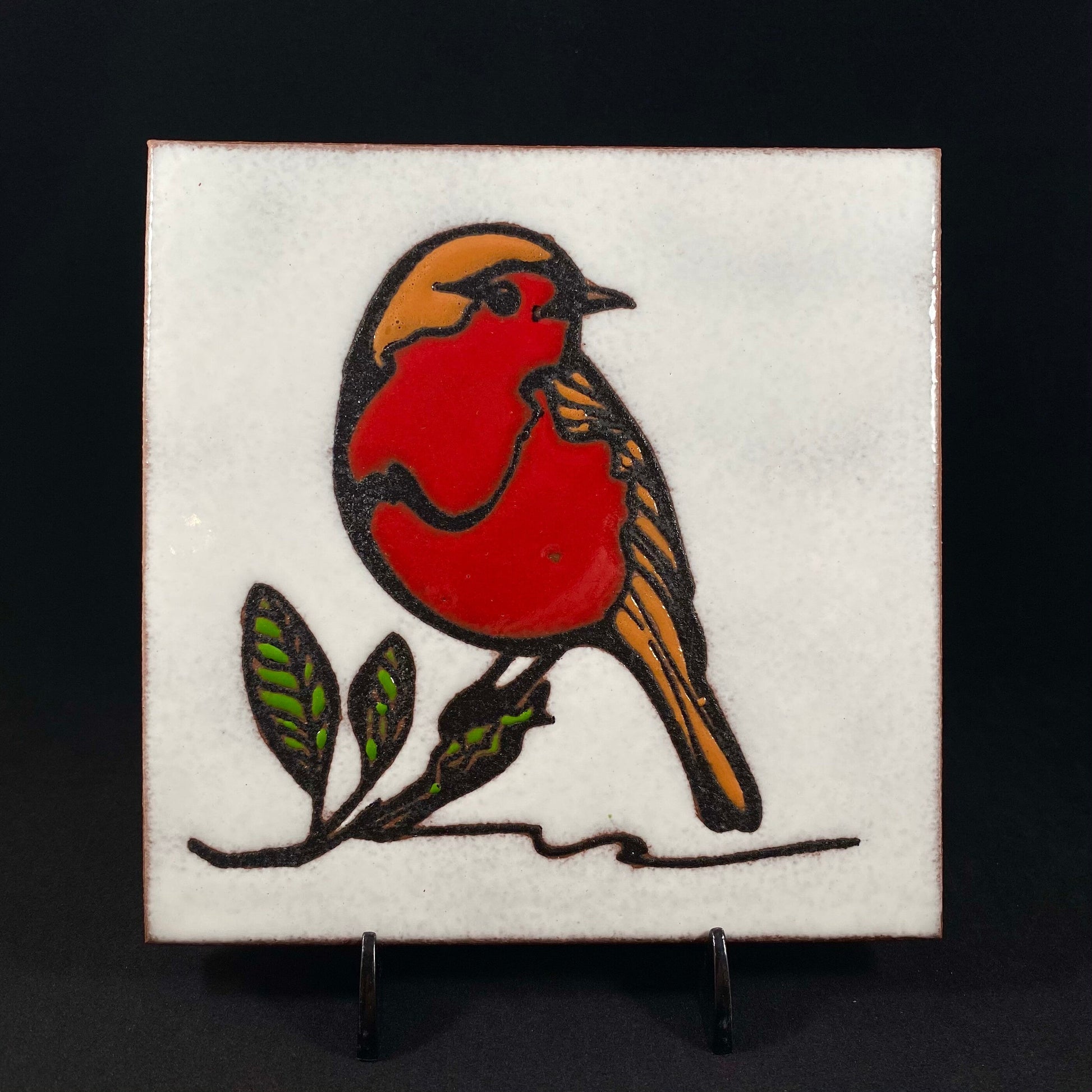 Robin Handmade Glazed Tile, Made in USA - Wall Decor, Table Decor, Trivet