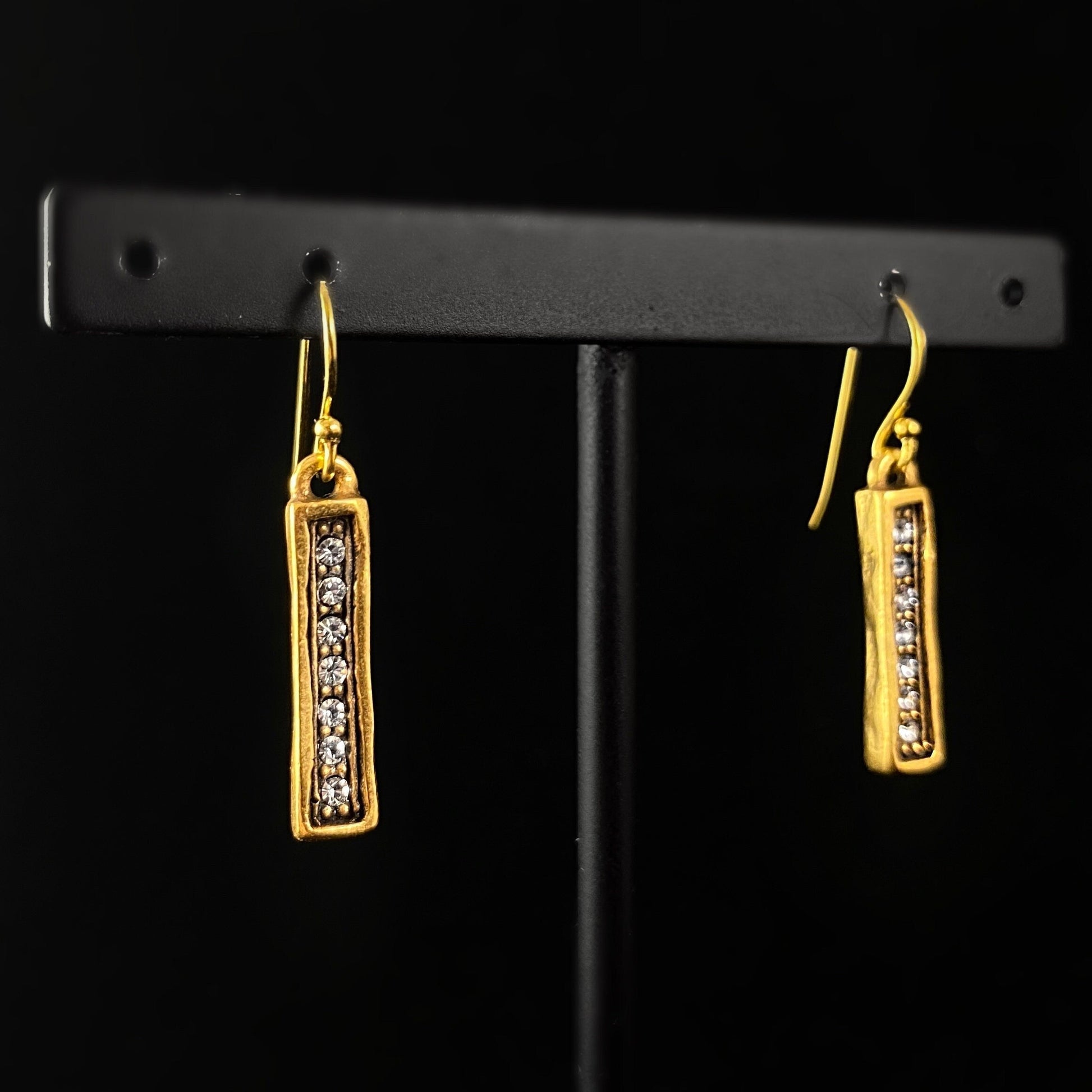 Handmade Gold Tower Earrings with Track of Crystals