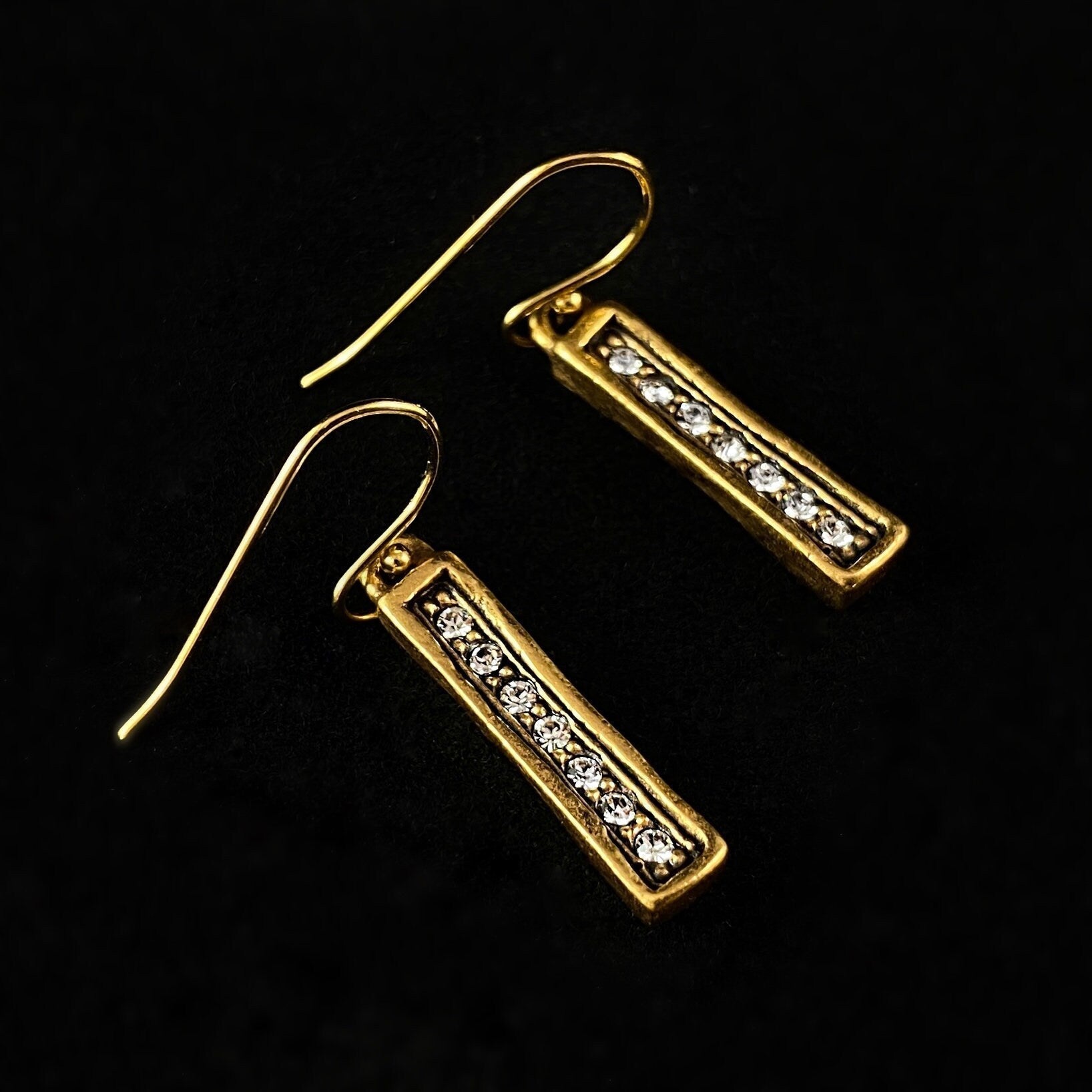 Handmade Gold Tower Earrings with Track of Crystals