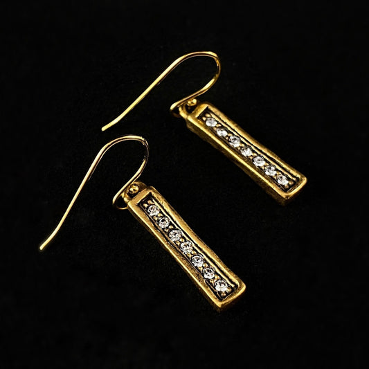 Handmade Gold Tower Earrings with Track of Crystals