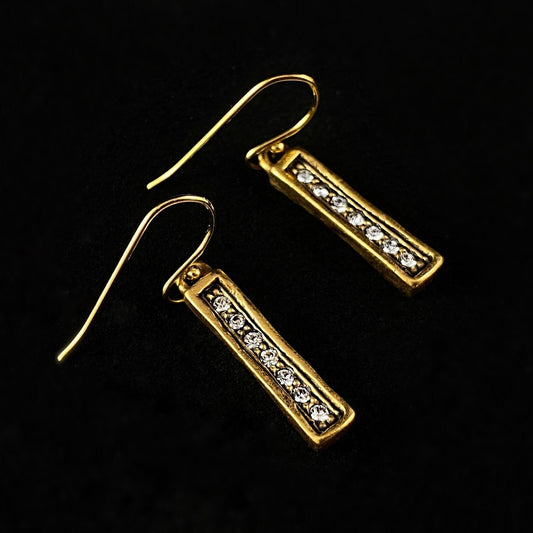 Handmade Gold Tower Earrings with Track of Crystals