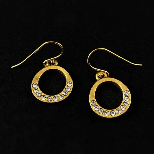 Rook and Crow Handmade Gold Circle Earrings with Crystals