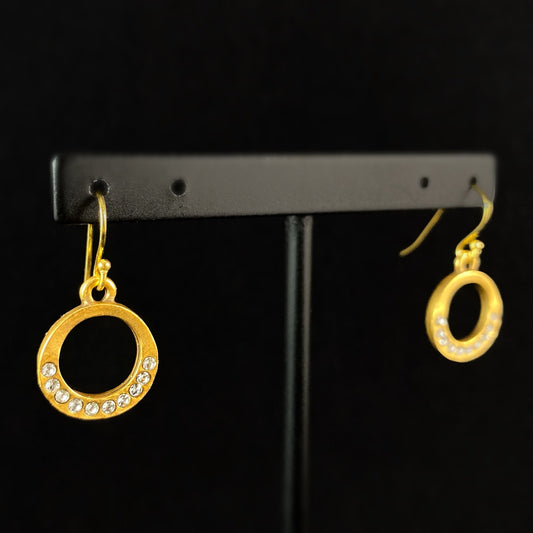 Rook and Crow Handmade Gold Circle Earrings with Crystals
