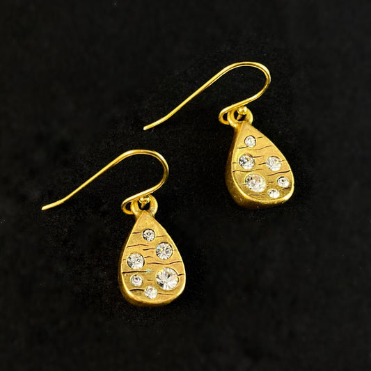 Handmade Gold Drop Earrings with Crystals, Made in USA - Flipper