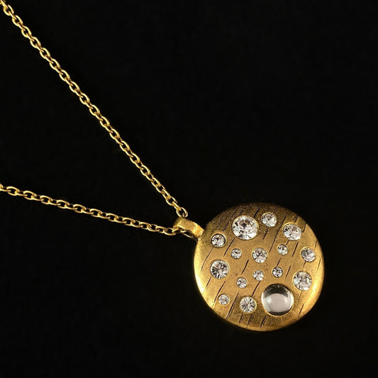 Rook and Crow Handmade Gold Necklace with Constellations of Crystals on Gold Disc- Wink, Made in USA