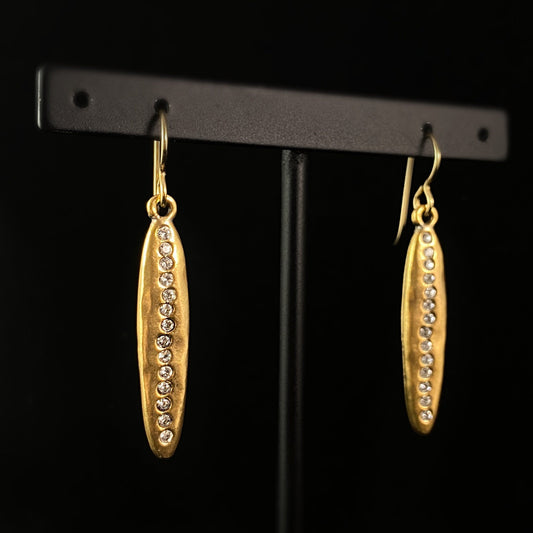 Handmade Gold Oval Earrings with Crystals - Surf's Up