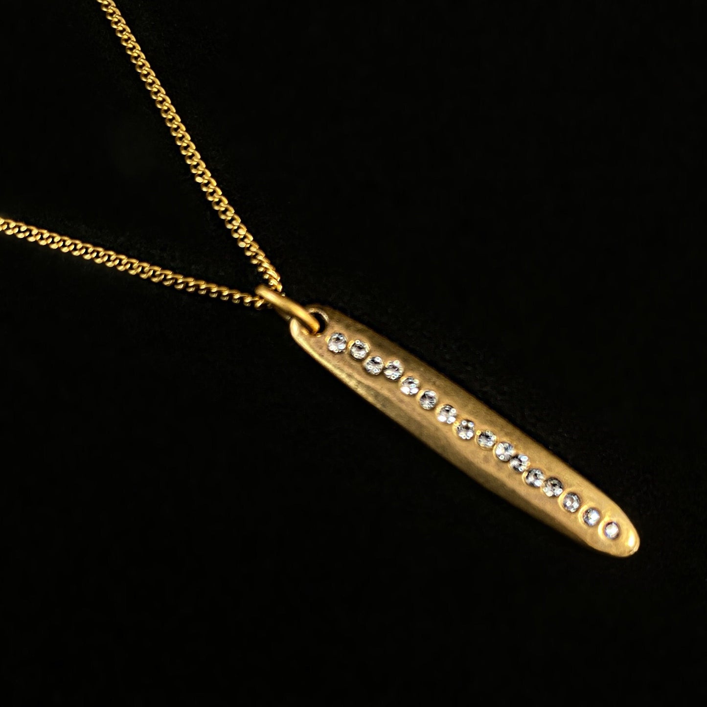 Rook and Crow Handmade Gold Pendant Necklace with Long Trail of Crystals- Surf's Up, Made in USA