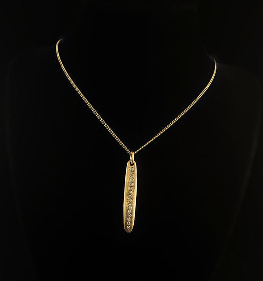 Rook and Crow Handmade Gold Pendant Necklace with Long Trail of Crystals- Surf's Up, Made in USA