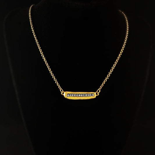 Rook and Crow Handmade Gold Pendant Necklace with Track of Crystals, Made in USA