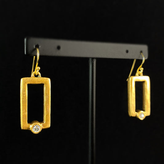 Rook and Crow Handmade Gold Rectangle Earrings with Crystals