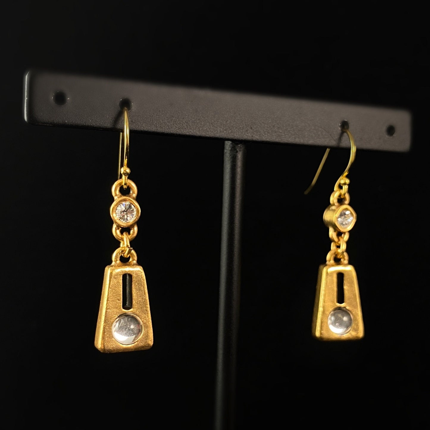 Handmade Gold Rectangle Earrings with Crystals - Kate
