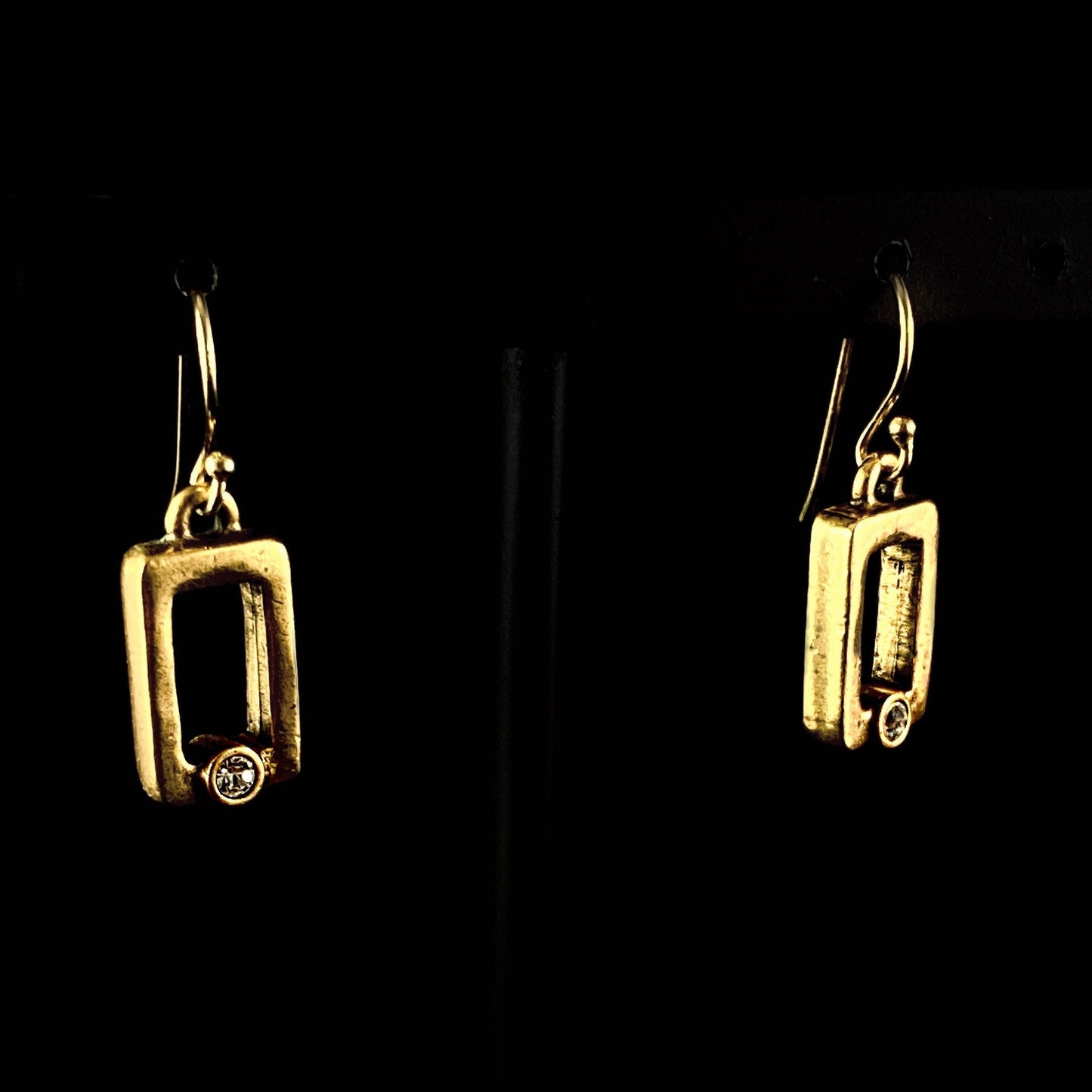 Rook and Crow Handmade Gold Rectangle Earrings with Crystals - Pane
