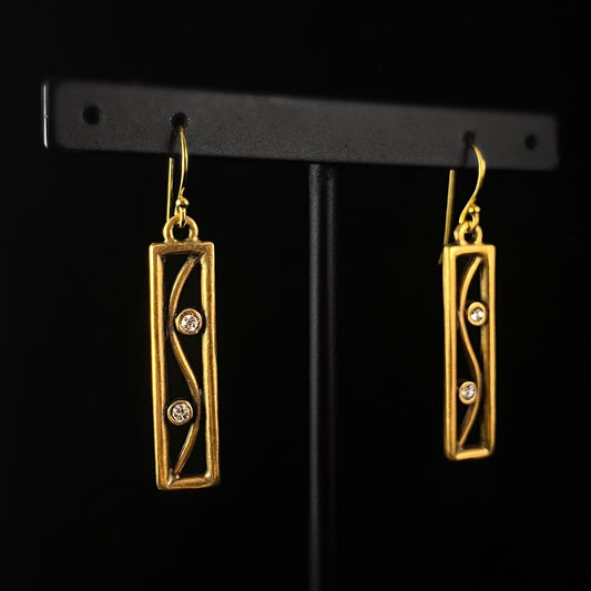 Rook and Crow Handmade Gold Rectangle Earrings with Screen of Crystal Accents - Trellis -Made in USA