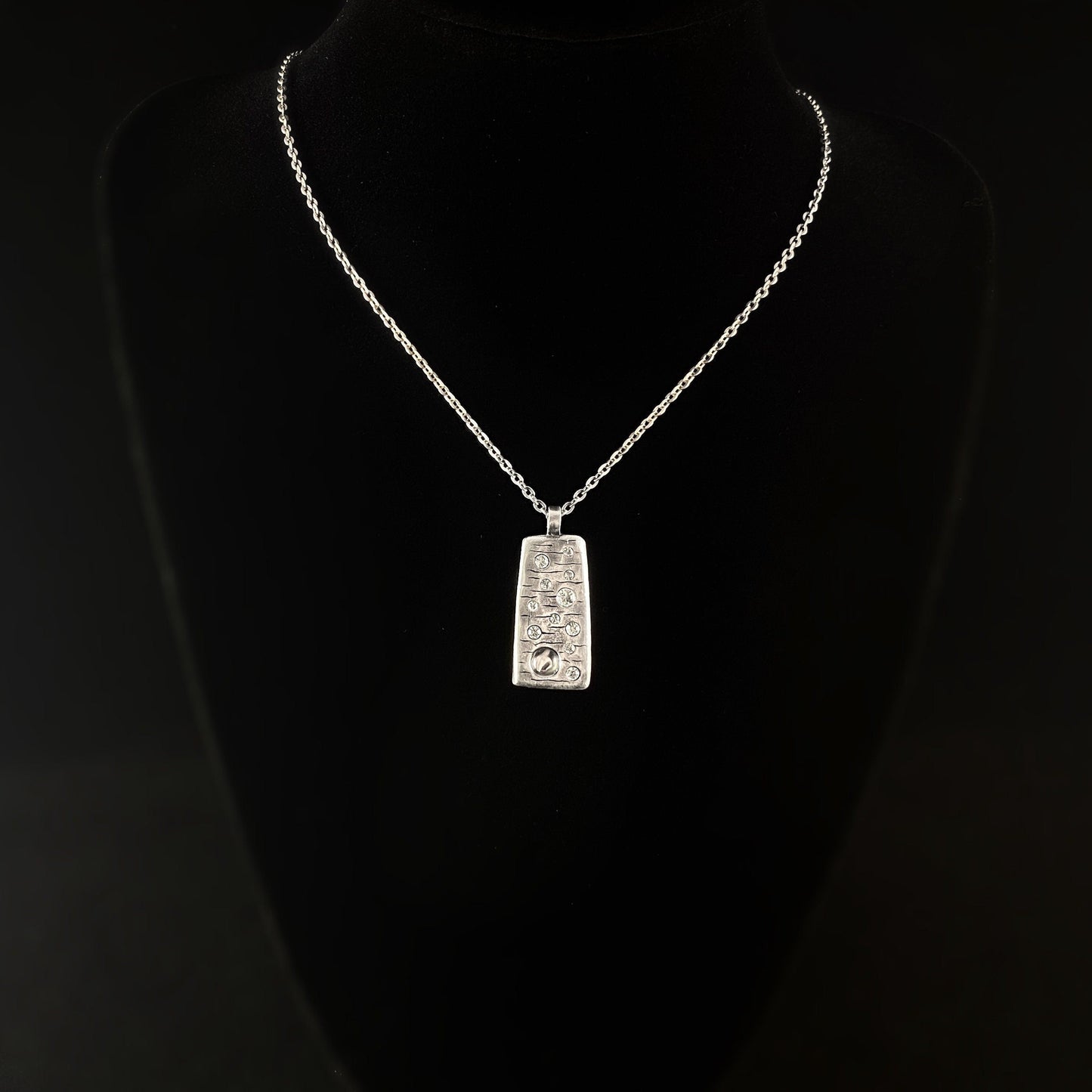 Rook and Crow Handmade Silver Asymmetrical Rectangle Necklace with Crystals - Judith