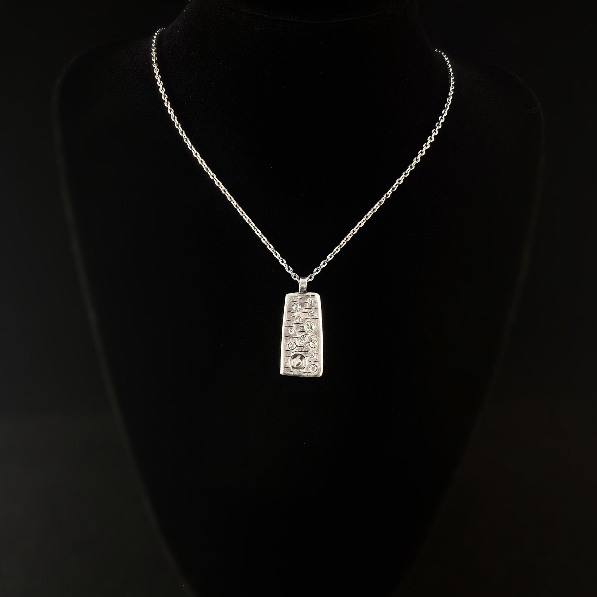 Rook and Crow Handmade Silver Asymmetrical Rectangle Necklace with Crystals - Judith