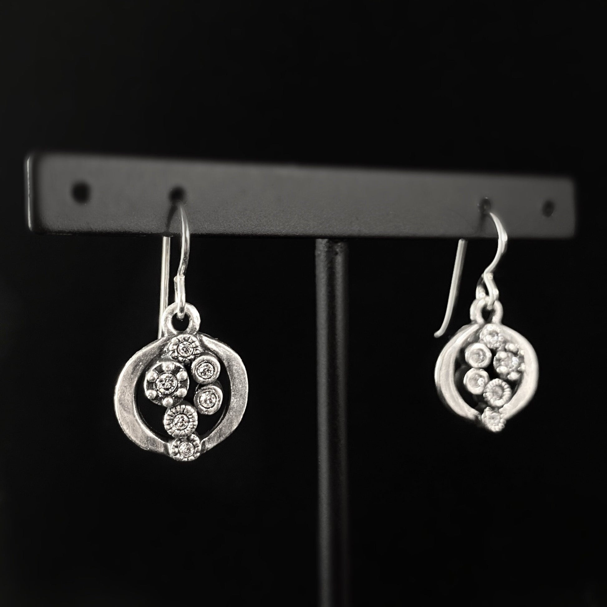 Handmade Silver Circle Earrings with Crystals - Lily Pad