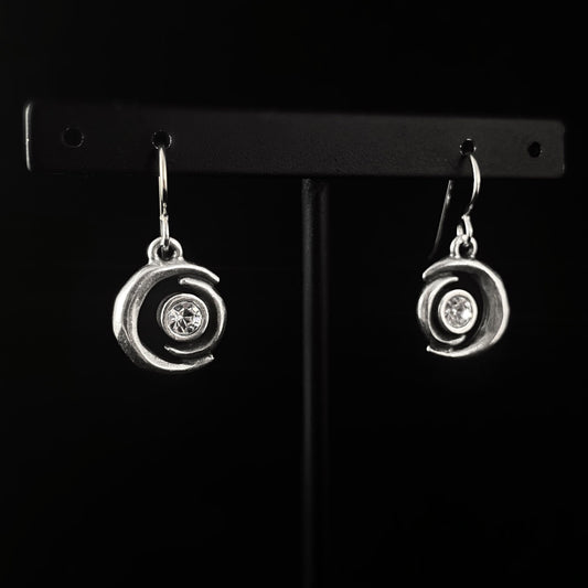 Handmade Silver Concentric Moons Drop Earrings with Crystals, Made in USA - Abracadabra