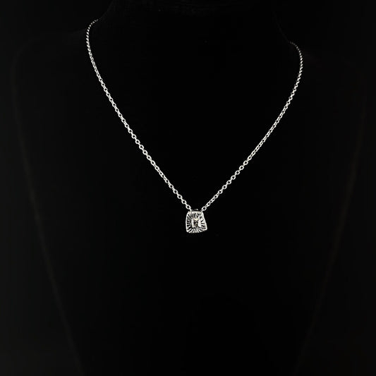 Rook and Crow Handmade Silver Dainty Pendant Necklace With Square Clear Crystal Center Accent - Ray, Made in USA